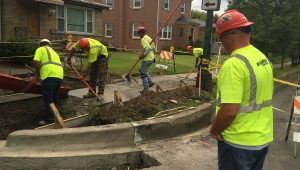 Rabine Paving Crew working on Concrete Sidewalk for a MidWest Paving Project on Utilities