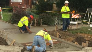 Rabine Paving Crew working on Concrete Sidewalk for a MidWest Paving Project